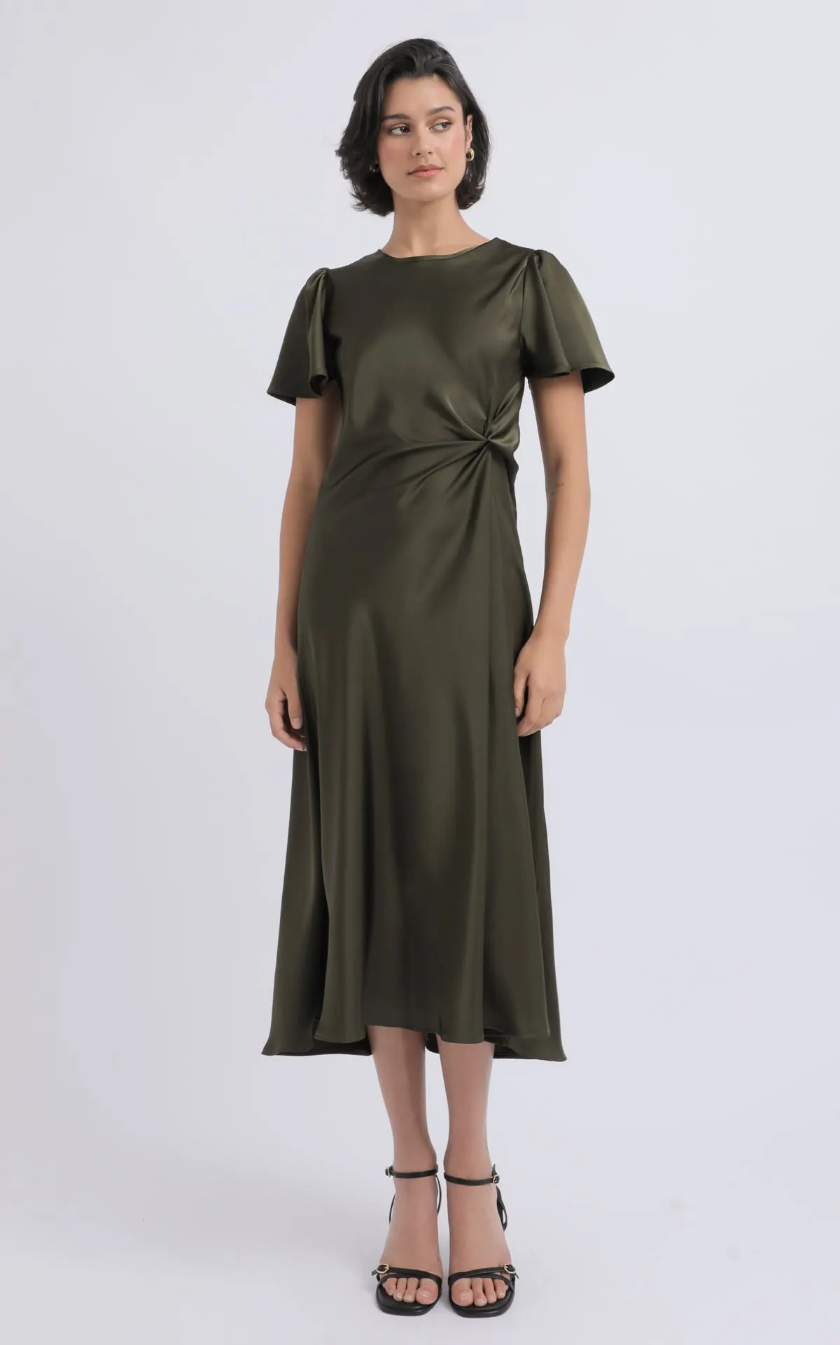 Satin Twist Detail Midi Dress
