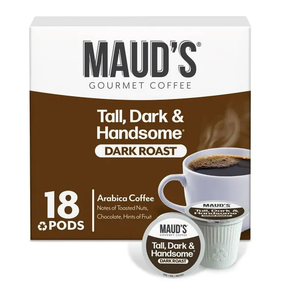 Maud's Dark Roast Coffee Pods, Tall Dark and Handsome, Compatible w/ K-Cup Brewers, 18ct $14.45