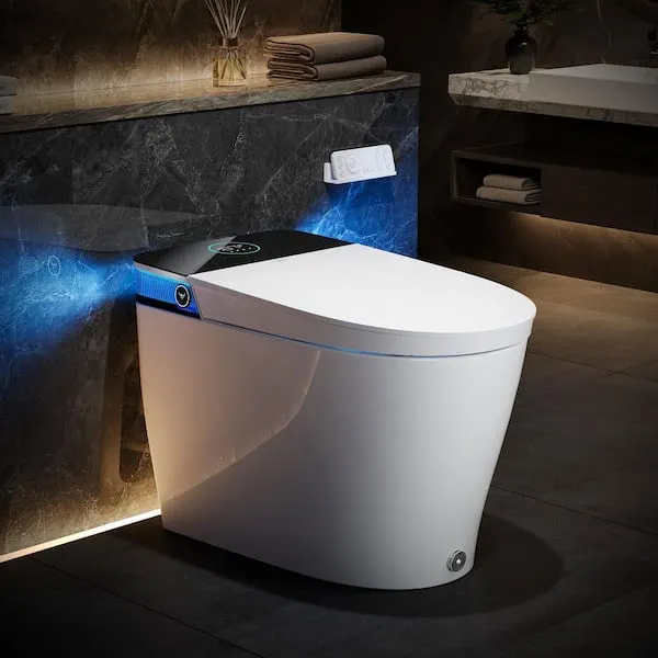 HOROW Elegant Luxury Elongated Smart Bidet Toilet in White w/Surprise Ambient Light, Build-in Tank, Auto Open/Close, UV Light