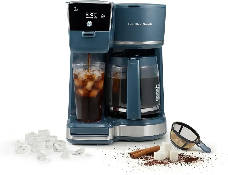 2-Way Drip Coffee Maker & Single Serve Coffee Machine | Hot & Iced Coffee Maker| 12 Cup Glass Carafe| AquaFlow Showerhead | Auto Pause & Pour | Kitchen Makeover Blue | 47502J
