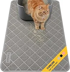 Conlun Cat Litter Mat Litter Trapping Mat, Premium Durable PVC Grid Mesh with Scatter Control, Non-slip, Less Waste Cat Litter Box Mat, Soft on Kitty’s Paws, Urine Waterproof, 24" x 17" Grey Conlun Cat Litter Mat Litter Trapping Mat, P…