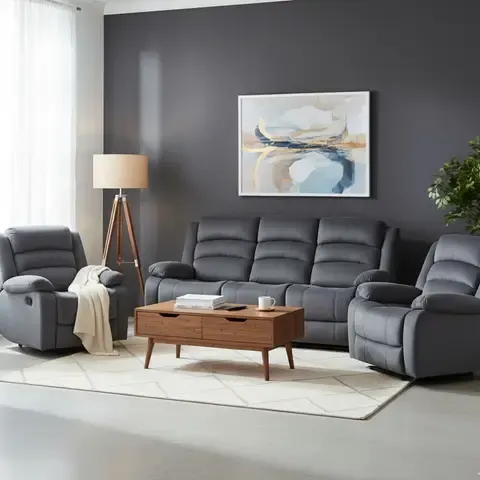 Living Sofá 3 Cuerpos Reclinable Martell Gris + 2 Bergers FG98060GR