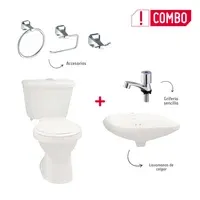 Combo De Baño Tao Single Sin Pedestal + Grifería Sencilla + Accesorios Roma