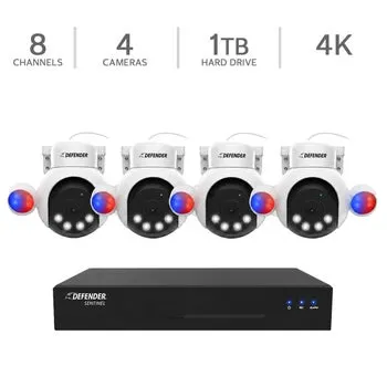 Defender AI POWERED Sentinel 4K Wired 8 Channel NVR Security System with 4 PTZ Cameras