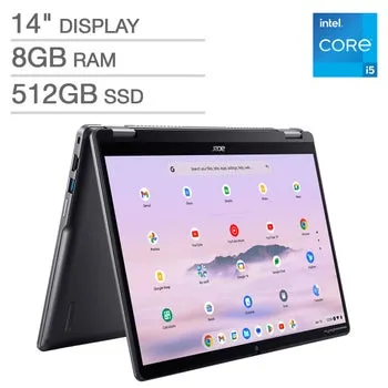 Acer Chromebook Plus Spin 514 – 14.0" WUXGA 1920 x 1200 IPS Display – Intel Core i5-1334U Processor – 8GB Memory – 512GB Storage – Chrome OS