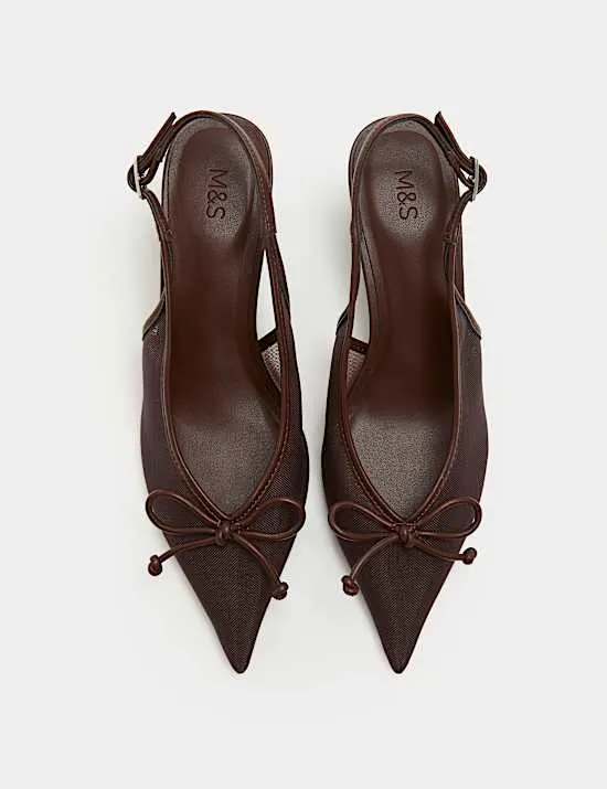 Mesh Point Kitten Heel Slingback Shoes