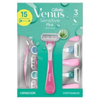 Gillette Venus Sensitive Plus Disposable Razor, 15-count