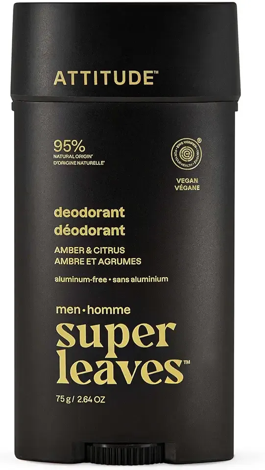 ATTITUDE Aluminum-Free Deodorant for Men, 95% Natural Origin Ingredients, EWG Verified, Plant Based Odor Control, With Baking Soda, 2.64 Oz