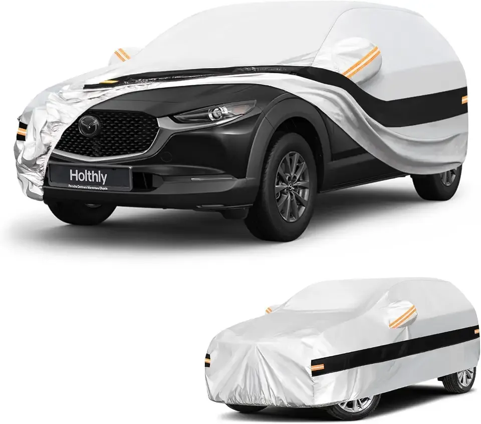 10 Layers SUV Car Cover Custom Fit for Mazda CX-30 CX-3,(2019-2026), Waterproof All Weather for Automobiles, Outdoor Full Cover Sun Dust Rain Protection with Cotton. Silver