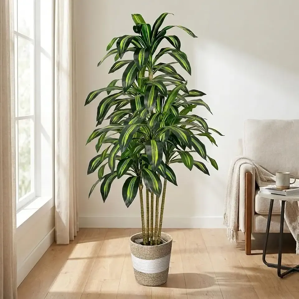 Artificial Dracaena Tree 5FT Tall Fake Plant with Planter&Basket