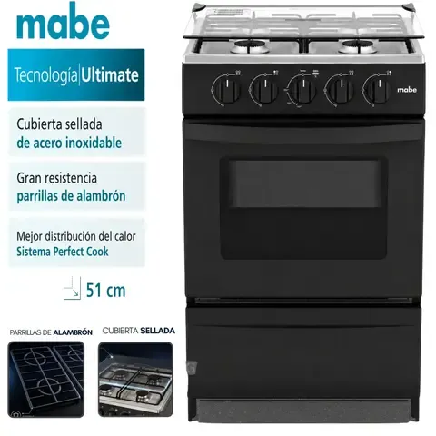 Cocina de Piso a Gas Mabe Inox Mabe EMP2000AN0 51cm negro