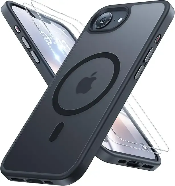 miracase for iPhone 16e case & iPhone 17e Case for MagSafe [with 2×9H+ Screen Protectors] TOP Military-Grade Protection Shockproof with Velvet Touch for iPhone 16e/17e Phone Case 6.1", Matte Black