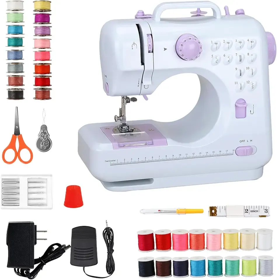 Mini Sewing Machine for Beginners, Portable Electric Sewing Machine with Dual Speed, 12 Built-in Stitches, Foot Pedal, and Accessories Kit for Home DIY Projects & Gift