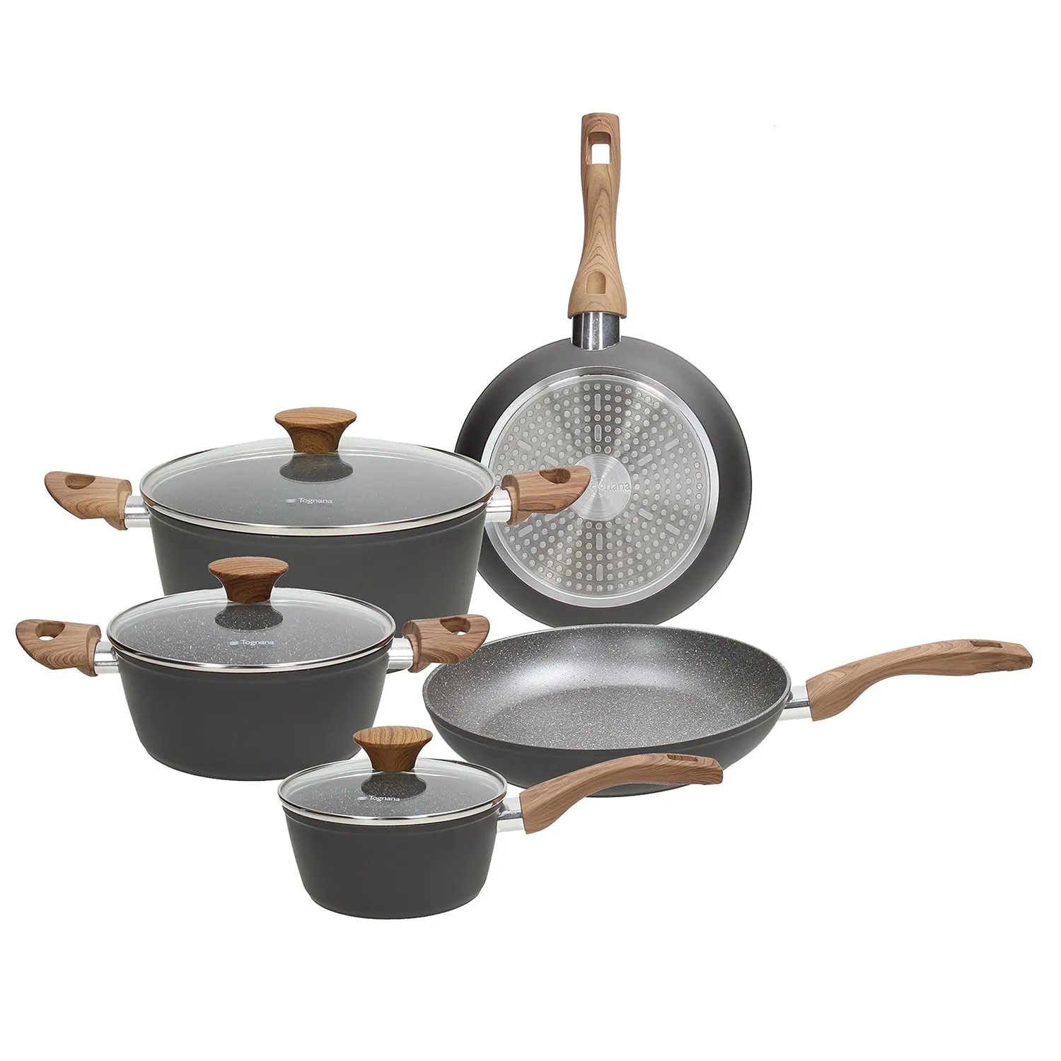 Batteria Pentole e Padelle 8 Pezzi in Alluminio Grigio Linea Great Stone