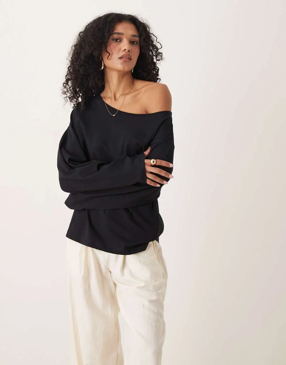 ASOS DESIGN off shoulder long sleeve tee in black