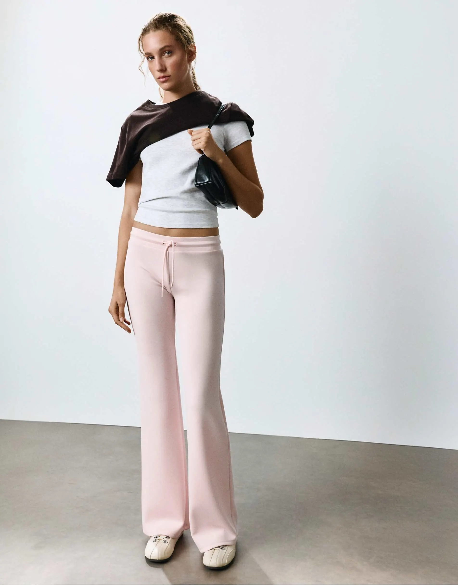 Pull&Bear Modal flared trousers in rose pink
