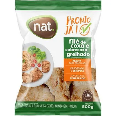 filé de coxa e sobrecoxa de frango nat pronto já grelhado pacote com 500g