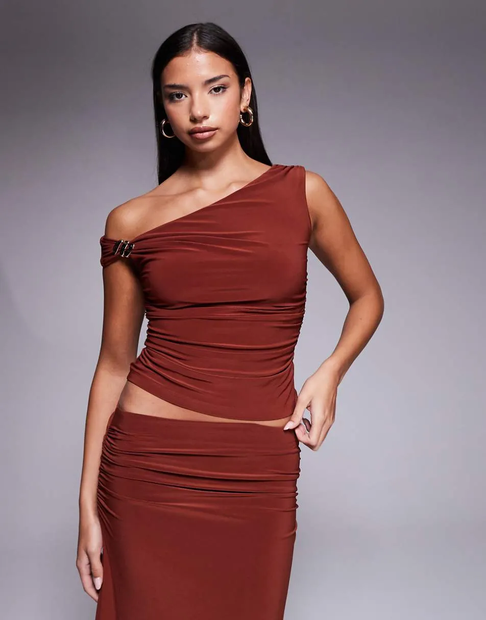 Forever New Romy slinky off the shoulder top co-ord in rust