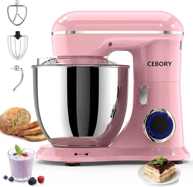 CEBORY 3-IN-1 Electric Stand Mixer, 6.5QT Bowl 660W 10-Speed Kitchen Mixer, Household Food Mixers include Dough Hook, Beater and Whisk, Bread Cake Mixer for Baking and Most Home Cooks, Pink