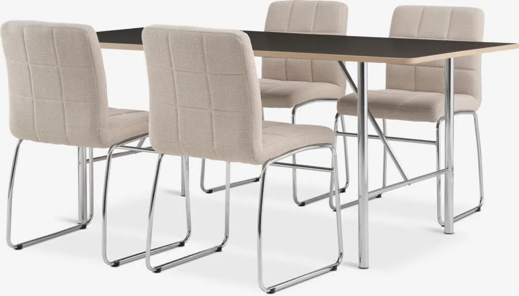 HORNUM Tavolo L180 cm marr./crom. + 4 HAMMEL Sedie beige