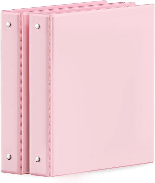 SUNEE 3 Ring Binder 1 Inch 2 Pack, Clear View Binder Three Ring PVC-Free (Fit 8.5x11 Inches) for School or Office Supplies, Pink