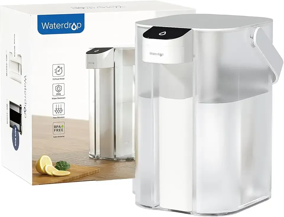 Waterdrop Electric Water Filter Pitcher, Reduce 99.6% of Lead and 45+ Impurities, 200-Gallon Rechargeable Water Dispenser, Instant 15-Cup Countertop System, NSF/ANSI 401&53&42&372, NOT Reduce TDS