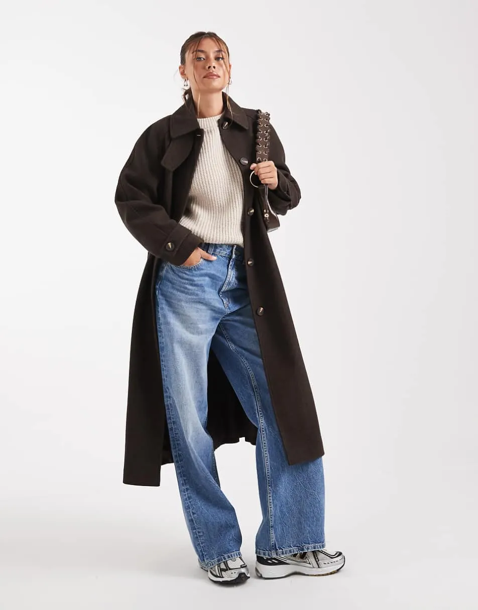 ASOS DESIGN longline car coat in chocolate