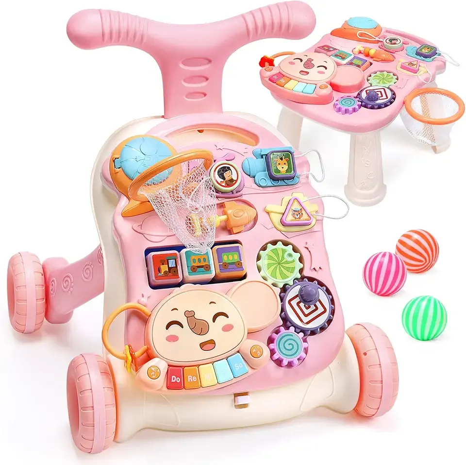 CUTE STONE 2-in-1 Baby Walker for Girls, Toddlers Learning Walker, Early Educational Push Walking Toys with Detachable Activity Center for Infants 12+ Months