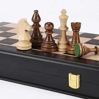 Rinten 17" Wooden Chess Set, Large Handcrafted Folding Chess Board Weighted Chess Pieces with Built-in Storage Slots, Classic Tournament Board Game for Adults, Premium Tabletop Gift for Family Rinten 17" Wooden Chess Set, Large Handcrafted Folding C…