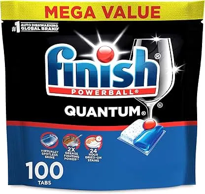 Finish Quantum Dishwasher Pods, No Pre-Rinse Dishwasher Detergent Soap Removes 24HR Dried-On Stain and Grease, Leaving a Virtually Spotless Shine, 100 Count Finish Quantum Dishwasher Pods, No Pre-Rinse Dishwas…