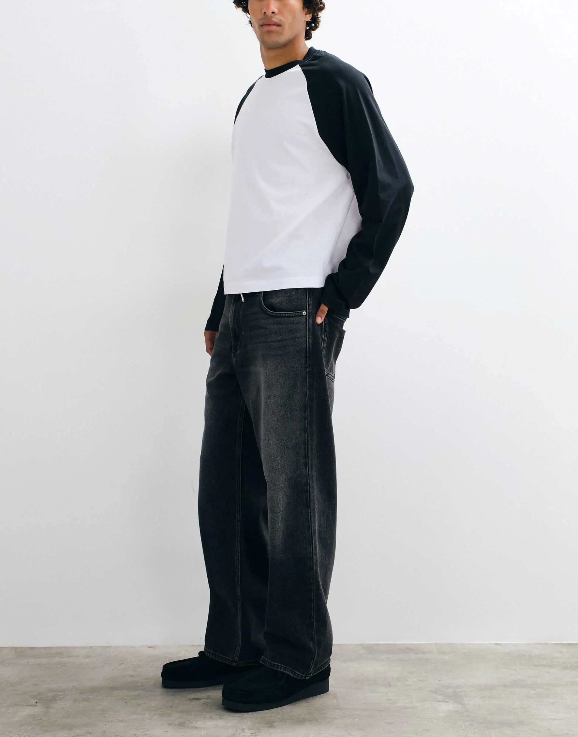 Hollister low rise baggy fit jeans with drawcord in washed black