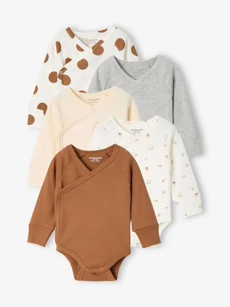 Lot de 5 bodies bébé garçon manches longues - caramel