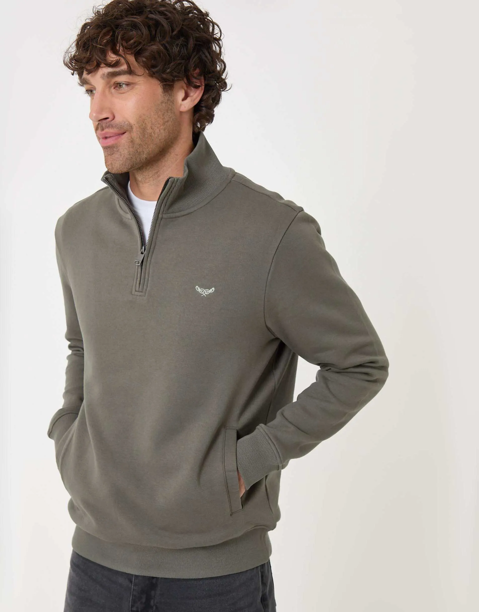 Threadbare Cotton rich quarter zip sweatshirt in dark sage