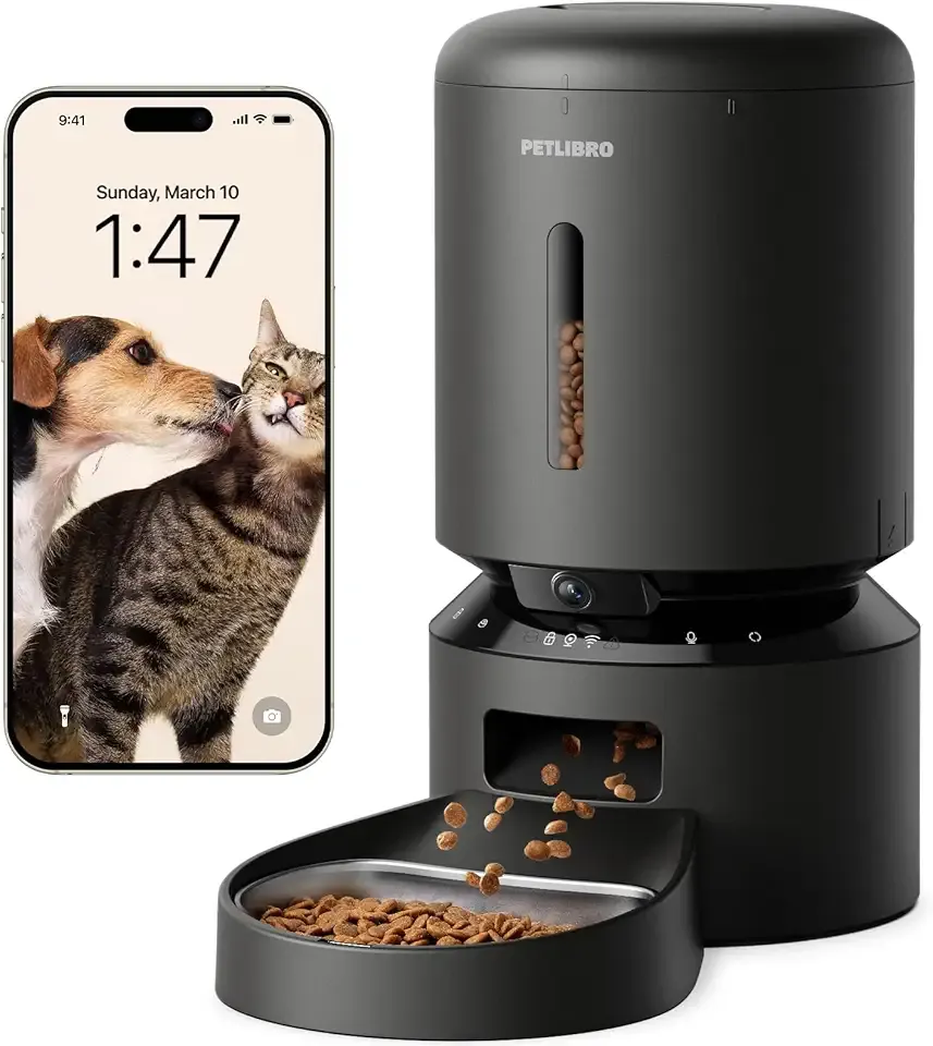 PETLIBRO Automatic Cat Feeder with Camera, 1080P HD Video with Night Vision, 5G WiFi Pet Feeder with 2-Way Audio, Low Food & Blockage Sensor, Motion & Sound Alerts for Cat & Dog Single Tray