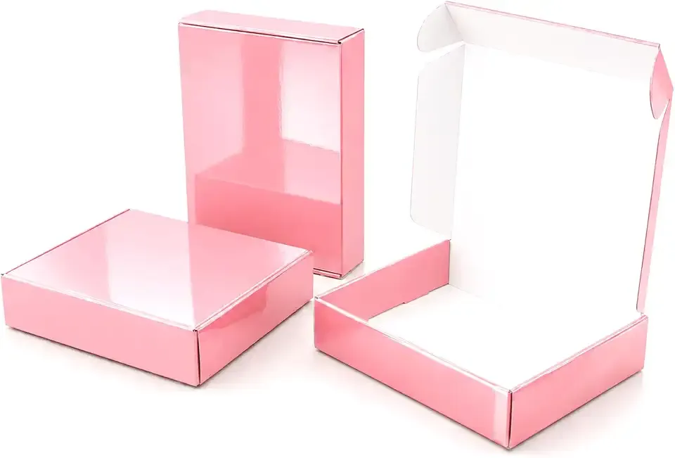 9x6x2 in Shipping Boxes Medium, 45 Pack Glossy Pink Corrugated Boxes, Cardboard Packing Boxes for Shipping Small Business Bulk