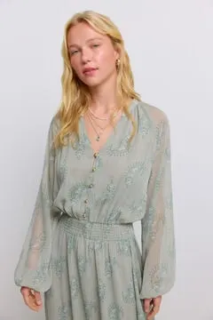 Vestido midi estampado nido de abeja