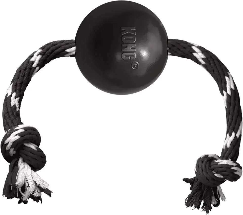 KONG Extreme Ball with Rope, Rubber Fetch Toy, Black, for Large Dogs