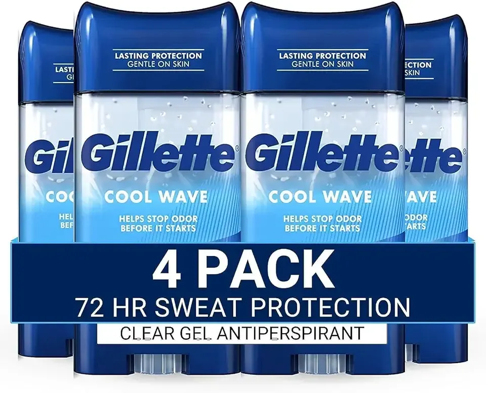 Gillette Antiperspirant and Deodorant for Men, 72hr Sweat & Odor Protection, Long Lasting Freshness, Anti-White Mark Technology, Clear Gel, Cool Wave Scent, 3.8 oz (Pack of 4)