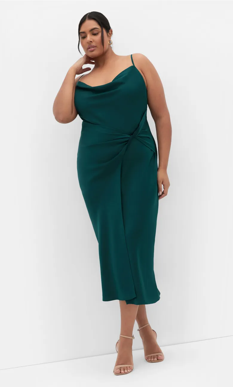 Adelina Twist Slip Dress - emerald