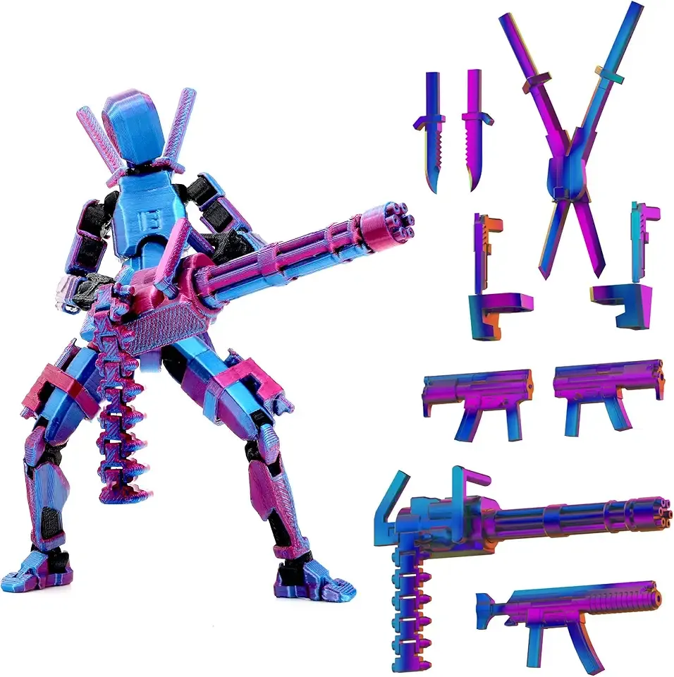 Gatling Gun Titan 13 Action Figure Set【Assembled】, Robot T Action Figure 3D Printed Dummy 13 Action Fidget Toys Figure Articulated, Lucky 13 for Collectors Desktop Decorations (Laser Purple)