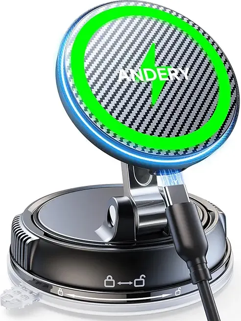 ANDERY Only for iPhone Magsafe Car Mount Charger [15W Wireless Faster Charging, 78+LBS Strongest Suction, 2400gf Strongest Magnetic] 360° Adjustable Car Phone Holder, Phone Holders for Your Car, Black