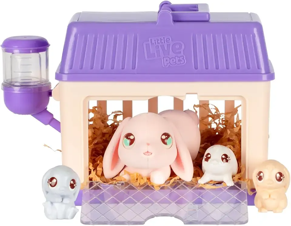 Little Live Pets Bunny Mini Interactive Toy Set, Hutch Animal Playset with 3 Surprise Babies, 20+ Sounds, Bunny Accessories for Girls Ages 3+