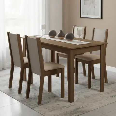 Juego de Comedor Pia Leone 4 Sillas Mesa Rectangular 75x76x136 cm Café