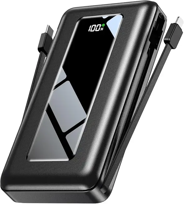 Portable Charger Power Bank, 50000mAh Travel Camping Essential Battery Pack with Built-in Cables, PD 22.5W Fast Charging & Flashlight, Large Capacity Portable Phone Charger for iPhone, Samsung, iPad