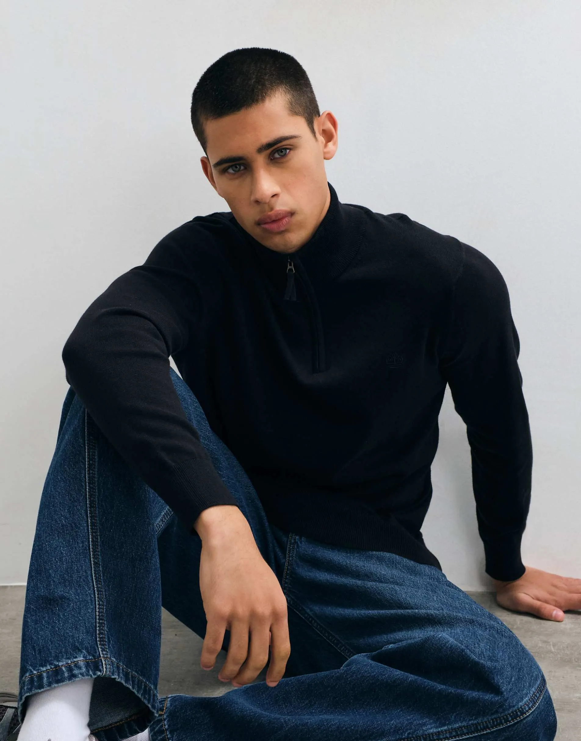 Timberland Cotton 1/4 zip sweater in black