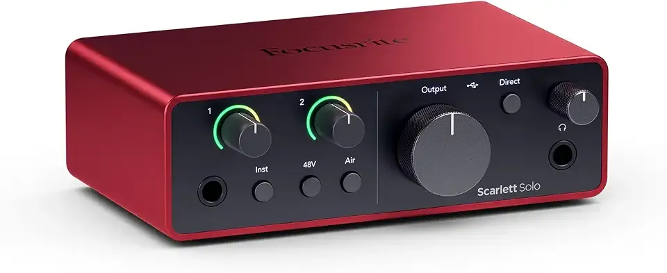 Focusrite Scarlett Solo 4th Gen USB-C Audio Interface | 1 XLR Mic Preamp, 1 Hi-Z Instrument Input, 24-Bit/192kHz, 120dB Dynamic Range, Air Modes, PC/Mac/iPad Compatible