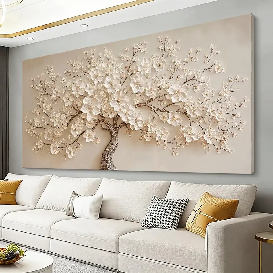 I@U Large White Flower Tree Canvas Wall Art For Living Room Decor 29x58 In