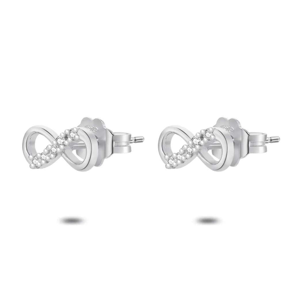 Oorbellen in zilver, infinity, steentjes