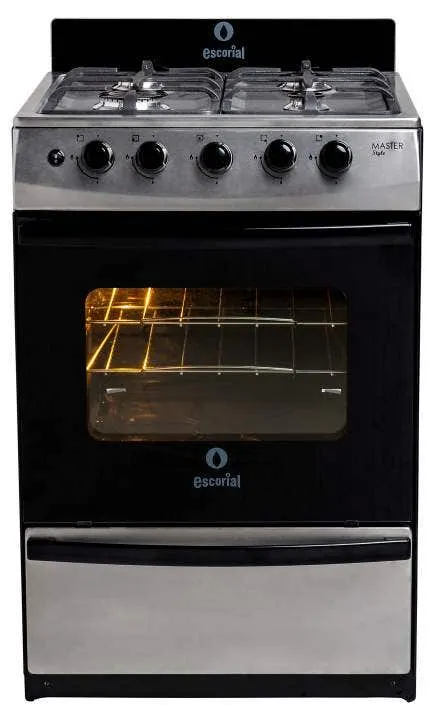 Cocina a gas Escorial Master Style inoxidable 56 cm con horno visor y frente de acero