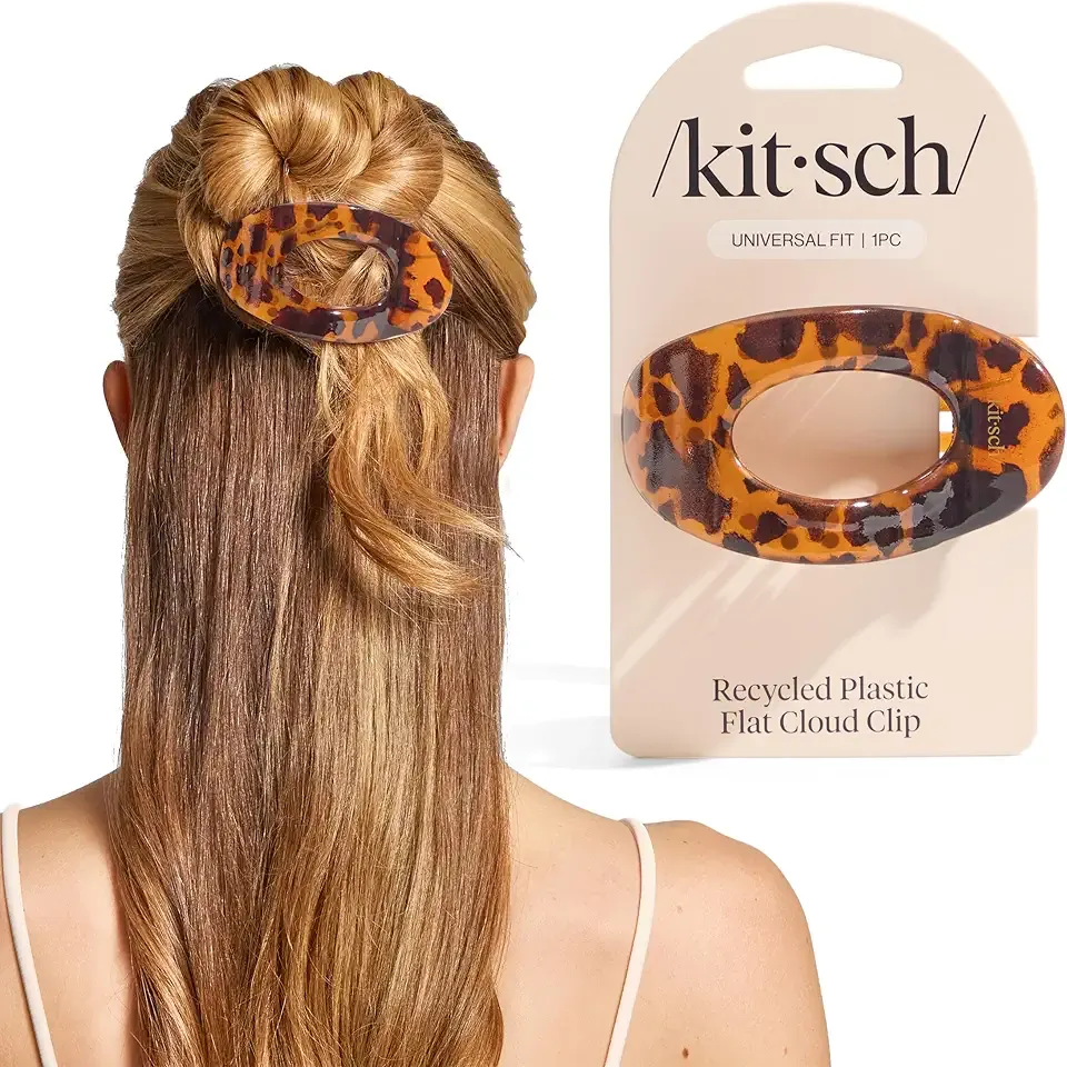 Kitsch Medium Flat Claw Clips for Women - Stylish Flat Hair Clips, Strong Hold for Thick & Fine Hair | Non-Slip for Secure, Comfortable All-Day Wear | Ideal Gifts for Women - Tortoise Design